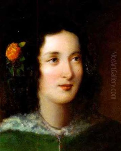 Bildnis Einer Jungen Frau Mit Rose Im Haar Oil Painting by Franz Schrotzberg