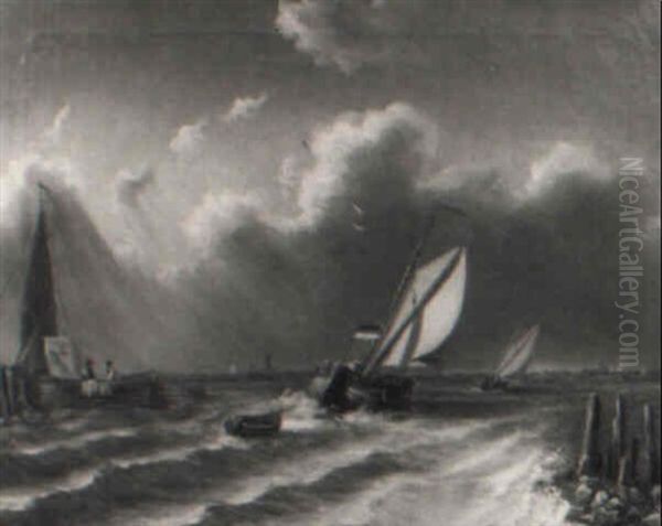 Segelboote Bei Aufziehendem Gewitter Oil Painting by Franz Von Schrutek De Monte Sylva