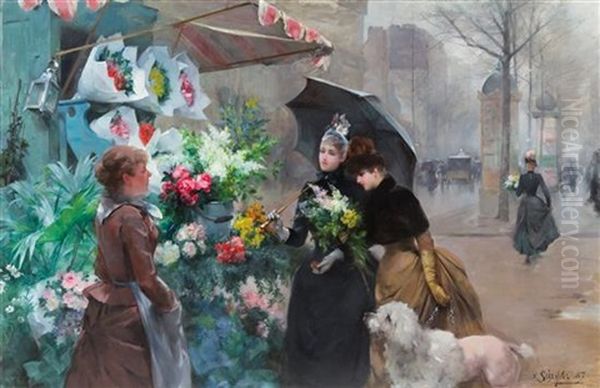 Les Fleurs De Paris Oil Painting by Louis Marie de Schryver