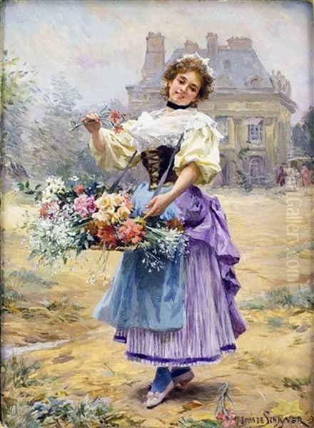 The Flower Girl Oil Painting by Louis Marie de Schryver