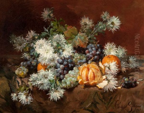 Still Life With Fruits And Flowers Oil Painting by Louis Marie de Schryver