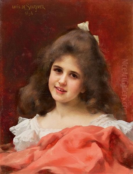 Portrait Of A Young Girl With A Red Cloak by Louis Marie de Schryver