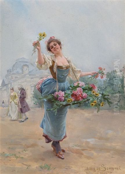 La Marchande Des Fleurs Oil Painting by Louis Marie de Schryver