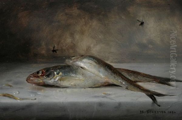 Fish Still Life Oil Painting by Louis Marie de Schryver