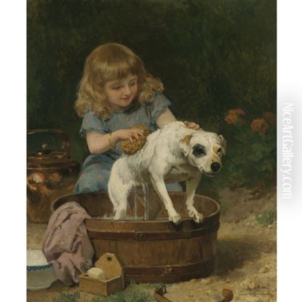 Bath Day Oil Painting by Louis Marie de Schryver