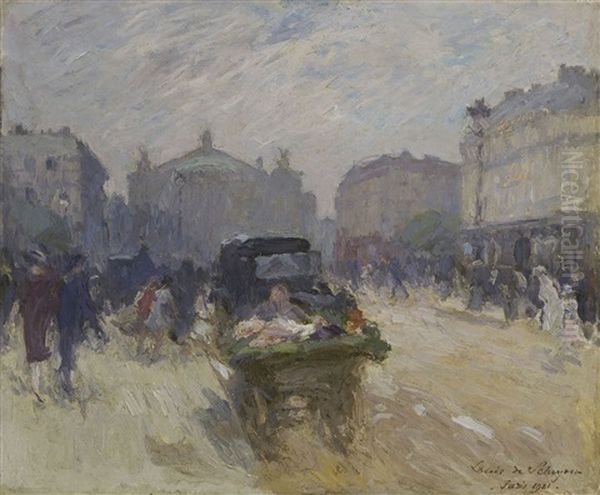 Paris - Place De L'opera Oil Painting by Louis Marie de Schryver