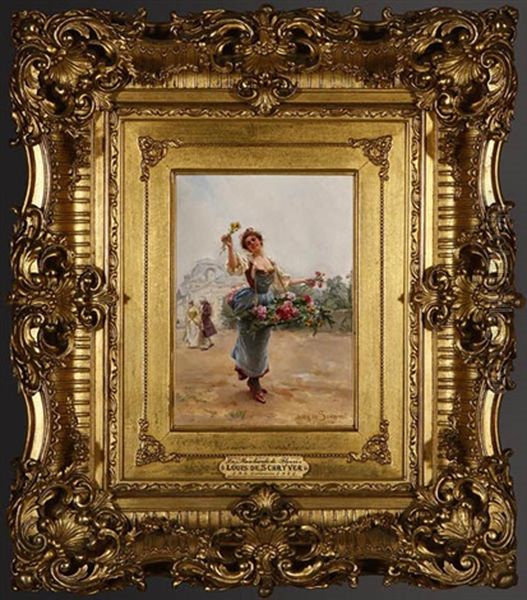 La Marchande De Fleurs Oil Painting by Louis Marie de Schryver