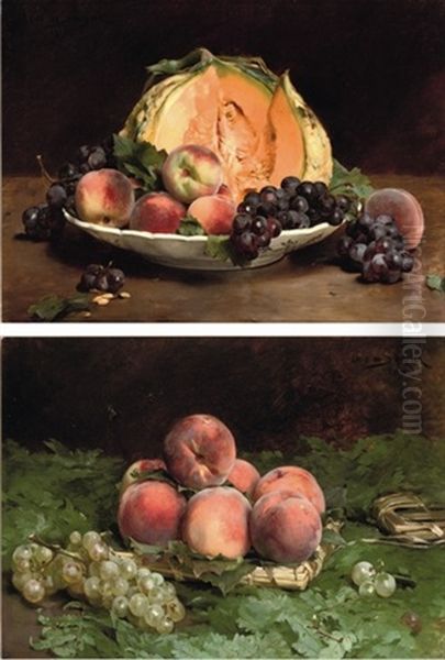 Peches Du Midi (+ Fruits D'automne; Pair) Oil Painting by Louis Marie de Schryver