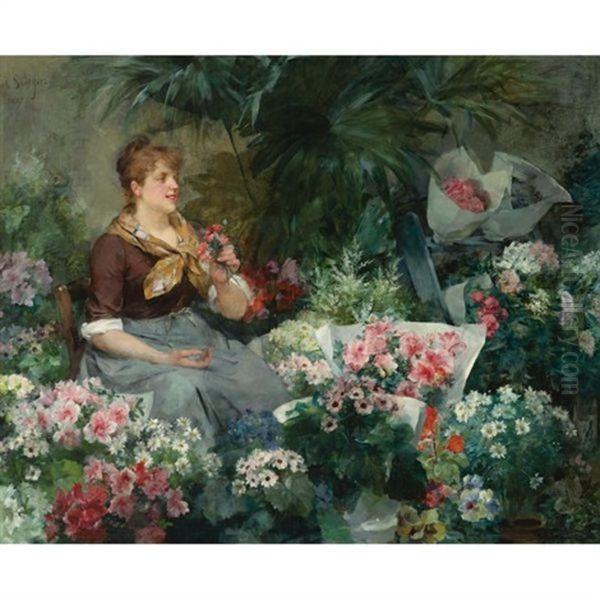 The Flower Seller Oil Painting by Louis Marie de Schryver