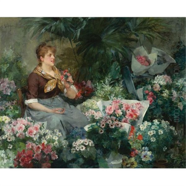 The Flower Seller Oil Painting by Louis Marie de Schryver