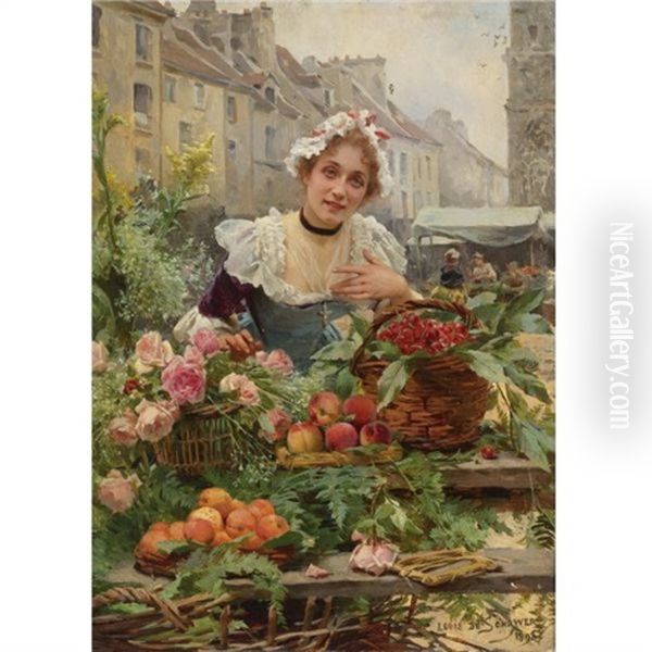 The Flower Seller Oil Painting by Louis Marie de Schryver