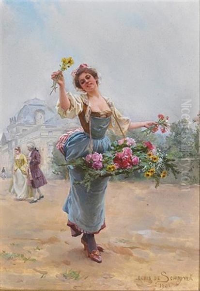 The Flower Seller Oil Painting by Louis Marie de Schryver