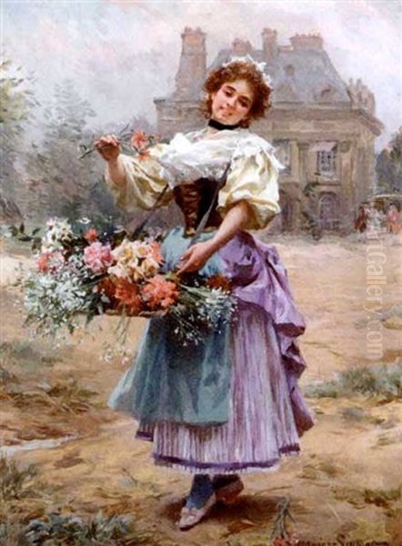 The Flower Girl Oil Painting by Louis Marie de Schryver