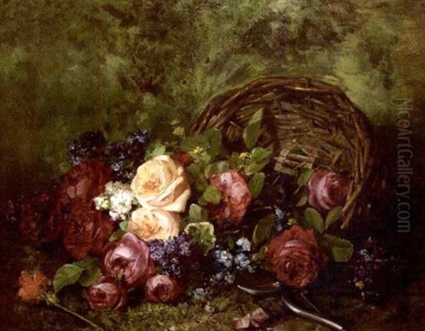 Bouquet De Roses Dans Un Panier Oil Painting by Louis Marie de Schryver