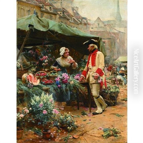 The Flower Seller Oil Painting by Louis Marie de Schryver