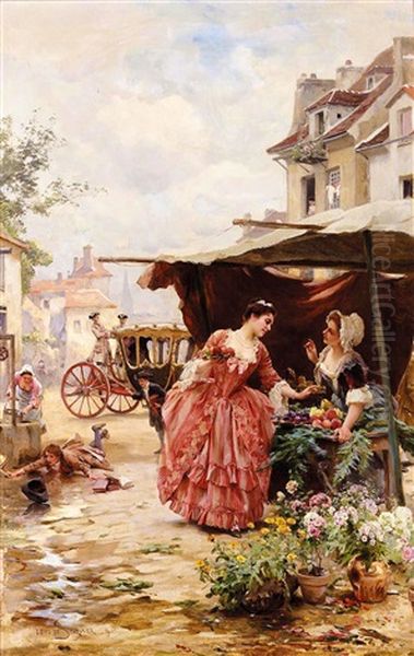 Une Marchande De Fruits Et De Fleurs Oil Painting by Louis Marie de Schryver