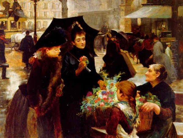 Parisien Flower Vendor Oil Painting by Louis Marie de Schryver