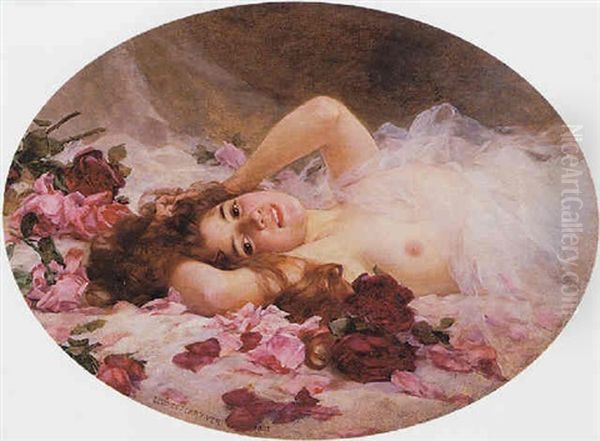 Beauty Amid Rose Petals Oil Painting by Louis Marie de Schryver