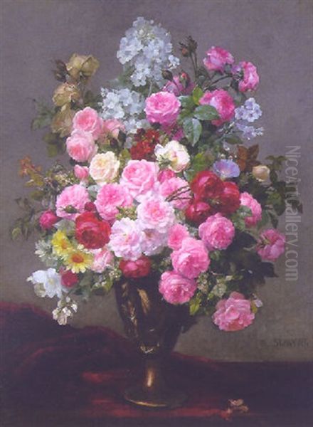 Bouquet Of Flowers Oil Painting by Louis Marie de Schryver