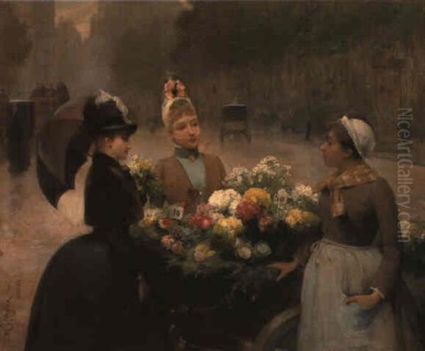 The Flower Seller Oil Painting by Louis Marie de Schryver