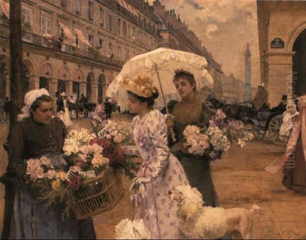 On The Rue De Rivoli Oil Painting by Louis Marie de Schryver