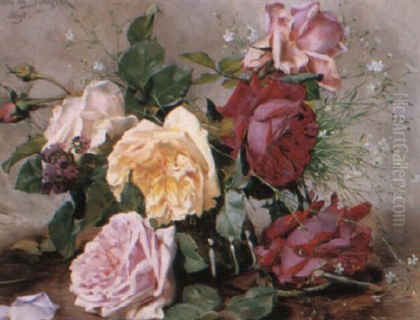 Still Life With Flowers Oil Painting by Louis Marie de Schryver