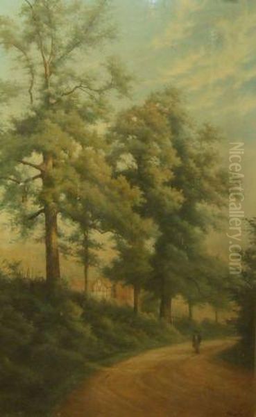 Figure In A Woodland Path Oil Painting by Alfred Ashdown Box