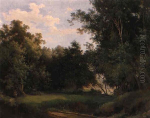 Sommerliche Lichtung Mit Waldteich Oil Painting by Carl Schubert