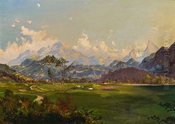 Blick Von Aigen Auf Den Grosen Goll, Watzmanngebirge Oil Painting by Heinrich Carl Schubert