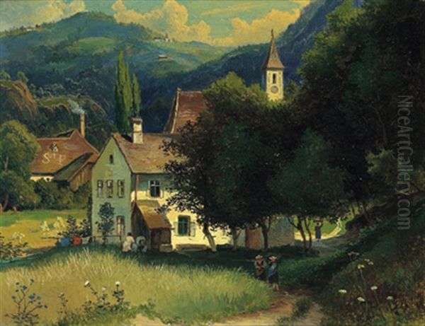 Puchenau Bei Linz Oil Painting by Heinrich Carl Schubert