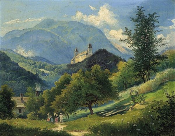 Blick Auf Schlos Wartenstein Bei Gloggnitz Oil Painting by Heinrich Carl Schubert