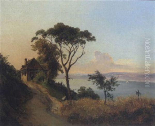 Seelandschaft Mit Getreidefeld Im Vordergrund Oil Painting by Heinrich Carl Schubert