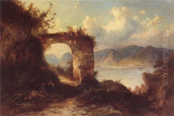 Romantic Ruins Oil Painting by Heinrich Carl Schubert