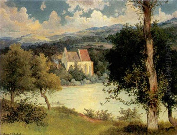 Partie An Der Donau, Ottenheim Ober Linz Oil Painting by Heinrich Carl Schubert