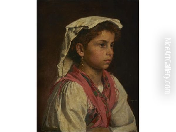 A Young Italian Girl Oil Painting by Hugo Schubert