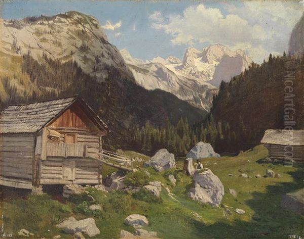 Blick Auf Den Dachstein Von Der Hinteren Scharwandalm Aus Oil Painting by Carl Schuch