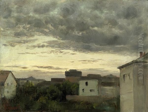 Blick Auf Eine Stadt Mit Gewittrigem Abendhimmel Oil Painting by Carl Schuch