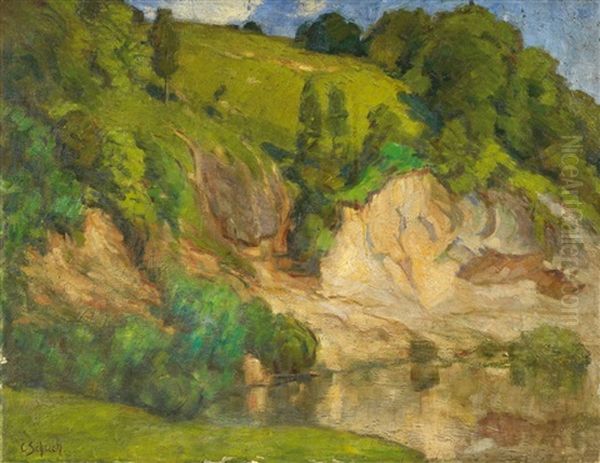 Landschaft Mit Teich Oil Painting by Carl Schuch