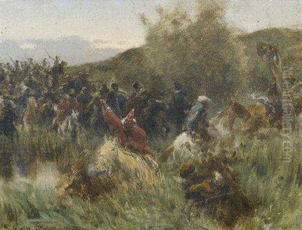 Schlacht Bei Zorndorf (study) Oil Painting by Werner Wilhelm Gustav Schuch