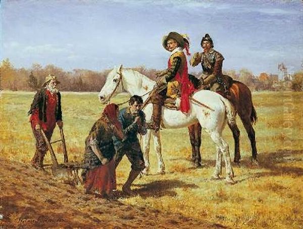 Zwei Reiter Des Dreissigjahrigen Krieges Und Bauern Oil Painting by Werner Wilhelm Gustav Schuch