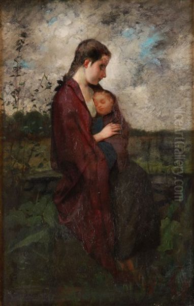 Motherhood Oil Painting by Ferdinand Schuchardt Jr.