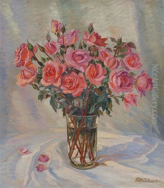 Roses In A Vase Oil Painting by Bernd Schuchert