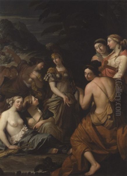 Minerva And The Muses On Mount Helicon Oil Painting by Theodorus Cornelisz van der Schuer