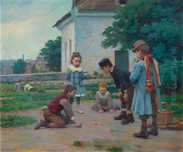 Partie De Billes, Enfants Jouant Oil Painting by Claude Emile Schuffenecker