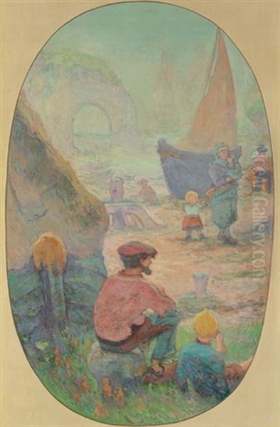 Pecheurs A Etretat (pecheur A Yport; La Famille Du Pecheur) Oil Painting by Claude Emile Schuffenecker