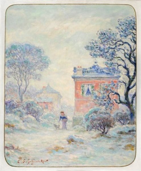 Paysage D'hiver, Femme Et Son Chien Oil Painting by Claude Emile Schuffenecker