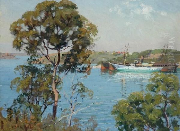 The Dutton Family Schooner Middle Harbour Oil Painting by Arthur D'Auvergne Boxall