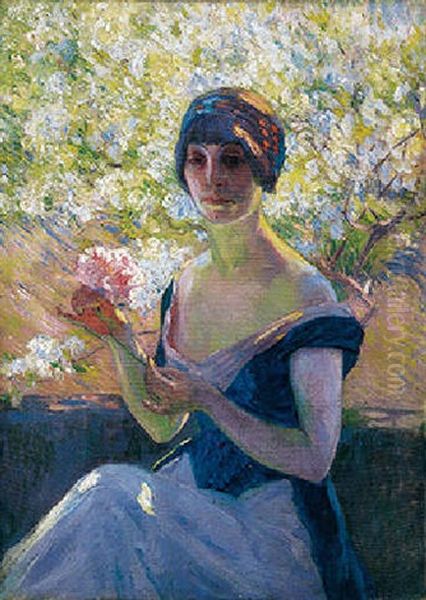 Au Jardin, Femme A La Pivoine Oil Painting by Claude Emile Schuffenecker