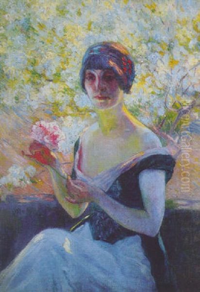 Au Jardin, Femme A La Pivoine Oil Painting by Claude Emile Schuffenecker