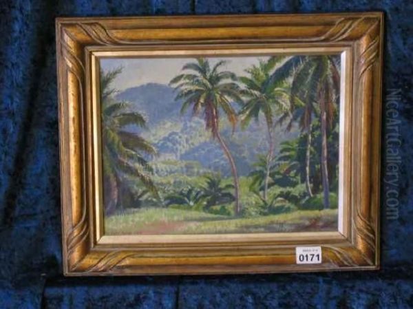 Morning Light Fiji Signed Lower Left Oil On Board 23.5 X 31cm Oil Painting by Arthur D'Auvergne Boxall